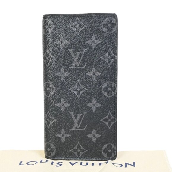 LOUIS VUITTON Portefeuille Brazza Long Wallet Monogram Eclipse BK - Picture 1 of 12